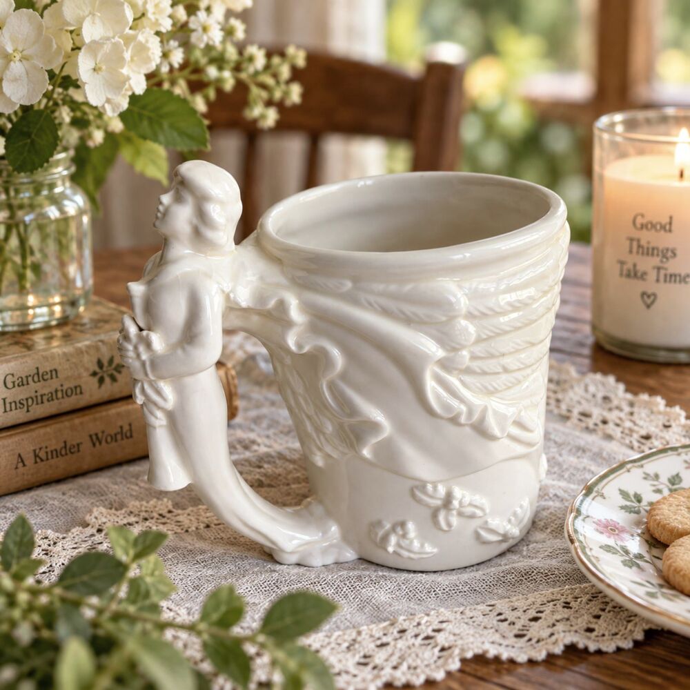 Vintage 1996 McConnell Talus Corp 3D Angel Mug White Ceramic Figural Handle